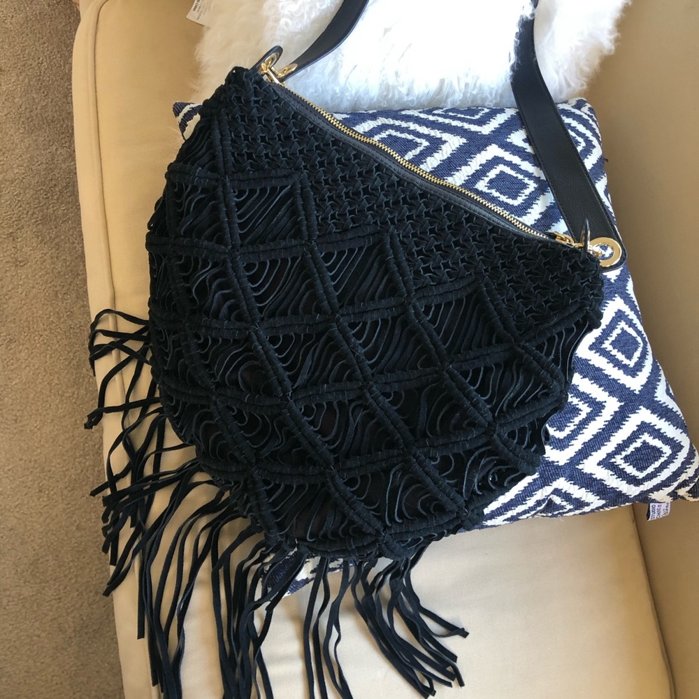 UGG Nubuck Suede Fringe Macrame Crossbody